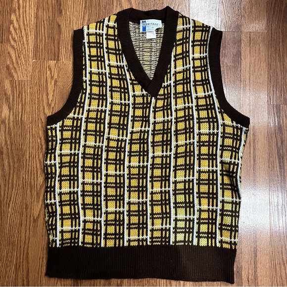 Vintage Sweaters - Vintage 70’s Sweater Vest USA Pullover Gingham Plaid Vest Sleeveless Sweater Top